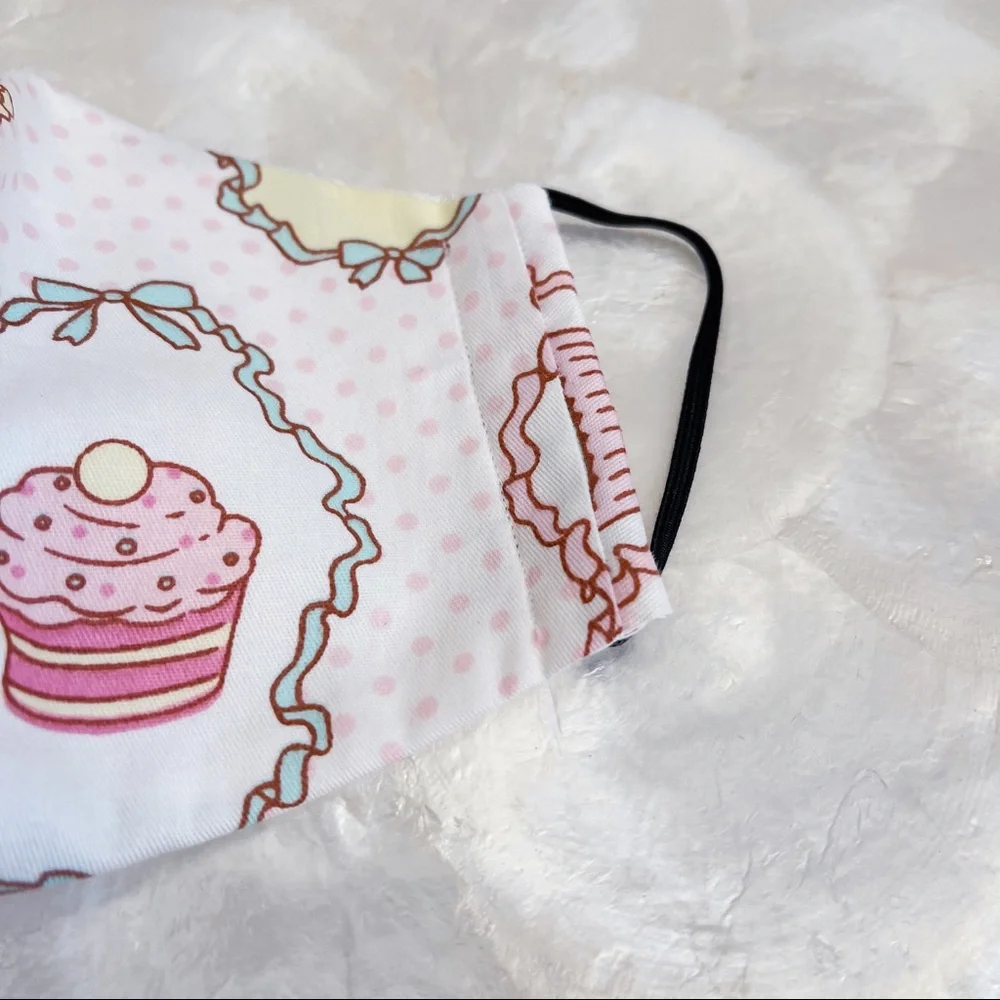 Kids White Pink Polkadot Cupcake Cotton Face Cover